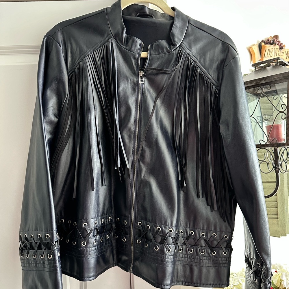 Faux Black Leather Jacket by Colleen Lopez Size L